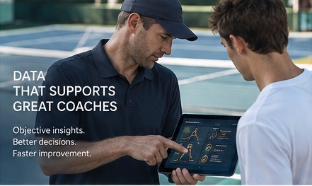 Coach reviewing tennis performance data with a player
