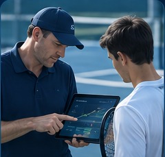 Coach reviewing performance data with a player